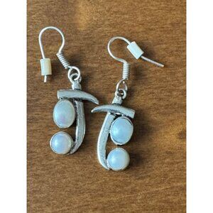 Silver & Pearl Asian Design Dangle Earrings